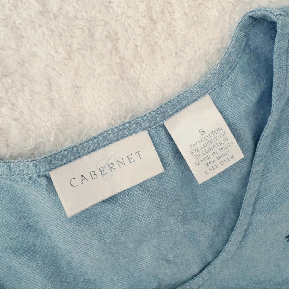 VINTAGE 90s Cabernet Blue Chambray Cotton Embroidered Midi Shirt Dress Small - Picture 4 of 4